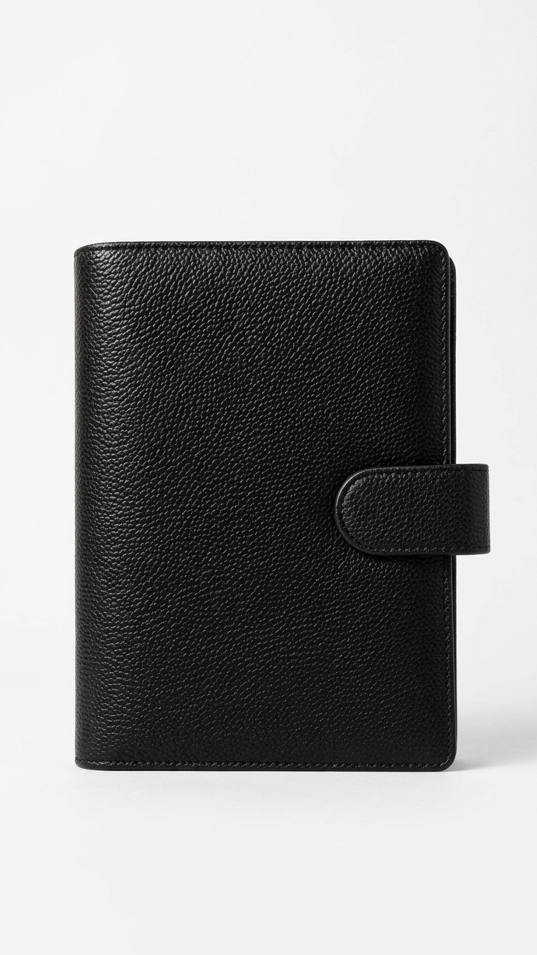 Agenda esencial de anillos | cuero vegano | A5 | NEGRO